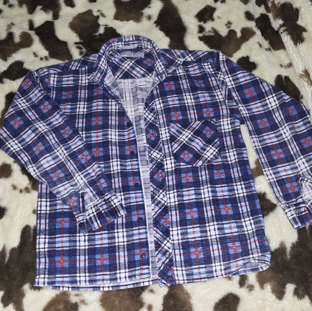 Longstreet Plaid Flannel Button Up Shirt Blue Red White Size 16